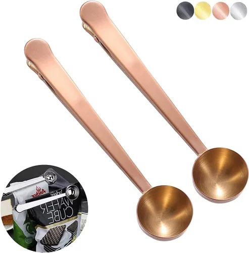 Miniatura 12 de Cuchara de café con clip de cucharada de acero inoxidable Cuchara de café con mango largo multifunción Bolsa de sellado Clip para té, café, proteína
