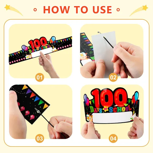 Miniatura 7 de SICOHOME Gorras de papel para niños, coronas de papel para estudiantes, jardín de infantes, suministros de fiesta preescolar, ajustables 2-100 días