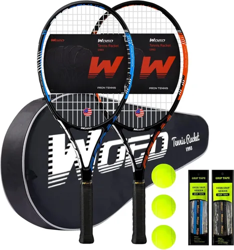 Miniatura 7 de Raqueta de tenis para 2 jugadores adultos, perfecta para principiantes y jugadores profesionales, raqueta de tenis de velocidad de 27", incluye Azul