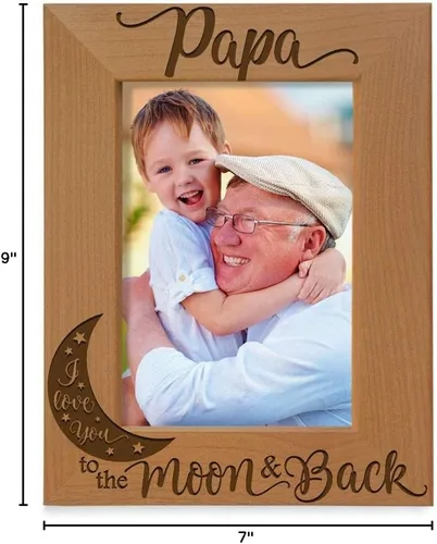 Miniatura 7 de KATE POSH Marco de fotos con grabado de madera natural Papa I Love You to the Moon and Back. El mejor abuelo de la historia, día del padre, regalos