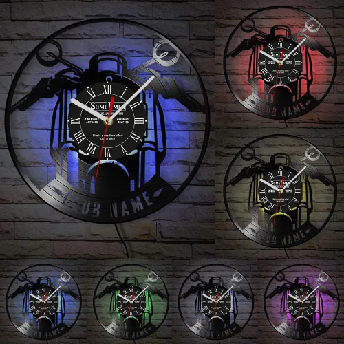 Miniatura 2 de The Geeky Days Reloj de pared con disco de vinilo para motocicleta, con nombre personalizado, 7 colores cambiantes, para motocicletas, garaje, reloj