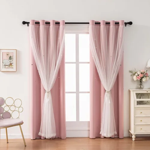 Cortinas color rosa claro para dormitorio de niñas, juego de tratamiento de ventana sólido con ojales en la parte superior y bloqueo de luz, cortina