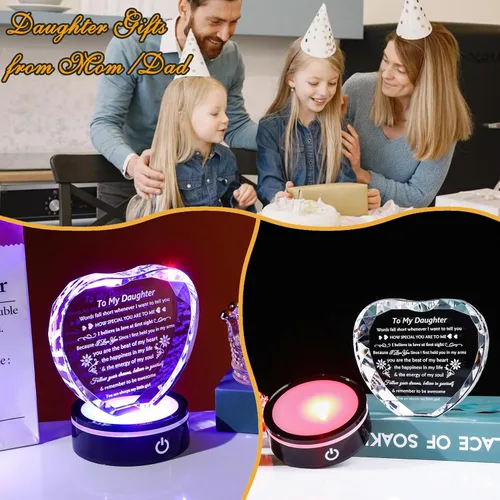 Miniatura 3 de YWHL Regalos para Hija de Mamá Papá Mejores Ideas de Regalos de Cumpleaños y Graduación para Hija Adulta Recuerdo de Cristal con Base de Luz Regalo