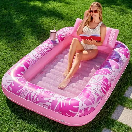 Miniatura 26 de Flotador inflable de bronceado para piscina Sloosh, 70 x 46 pulgadas, flotadores de piscina para adultos con almohada, 4 en 1, balsa de baño de sol