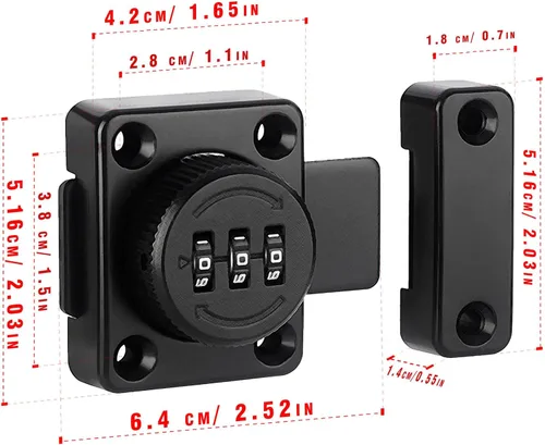 Miniatura 5 de VRESOURCING - Cerradura de cerradura de 3 dígitos con contraseña, pestillo de combinación para puerta unidireccional, cajón, archivador de oficina
