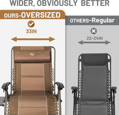 Miniatura 4 de TIMBER RIDGE Silla de gravedad cero de gran tamaño, 33 pulgadas de ancho, silla reclinable XXL de gravedad cero con mesa lateral, silla de descanso