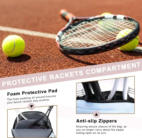 Miniatura 4 de Mochila de Tenis Arcoyard con Capacidad para 2 Raquetas, Bolsas de Tenis Profesionales para Mujeres, Mochila de Tenis con Compartimento Ventilado