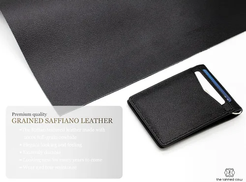 Miniatura 4 de Billetera plegable súper delgada, de piel auténtica, minimalista, con bolsillo frontal, para hombre, con clip para dinero, bloqueo RFID, Negro