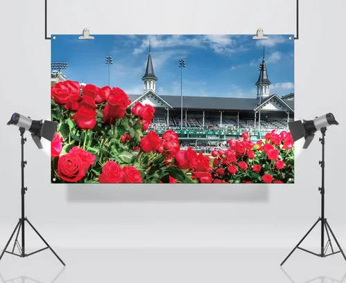 Miniatura 4 de Vohado Telón de fondo para cabina de fotos de Kentucky Churchill Downs 2025 con temática de carreras de caballos, decoración de pared con rosas