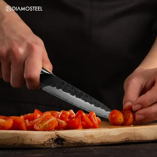 Miniatura 6 de Cuchillo utilitario – Cuchillo profesional de cocina de 5 pulgadas – Hoja de óxido negro martillado japonés 9CR18MOV acero inoxidable de alto