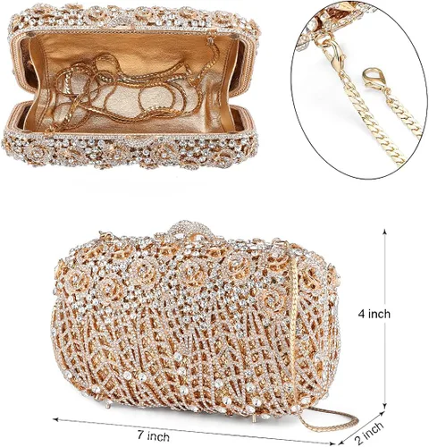Miniatura 4 de MOSSMON Crystal Clutch - Bolso de noche de lujo con diamantes de imitación para mujer Oro
