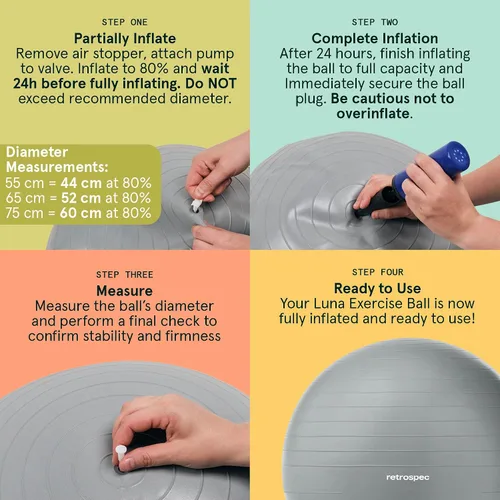 Miniatura 6 de Retrospec Luna Exercise Ball with Pump - Anti-Burst Fitness Equipment for Yoga, Core Training & Stability - Home Gym Swiss Ball for Office &