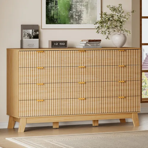 Miniatura 28 de BORNOON Cómoda alta de 46" para dormitorio, cómoda de 6 cajones acanalados, cómoda moderna de madera con almacenamiento profundo, correderas