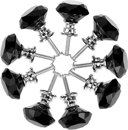 Miniatura 5 de Akstore 6 pomos de cristal para gabinetes de 1.18 pulgadas (1.181 in) con forma de diamante, para cajones de cocina, aparador, armario, tiradores