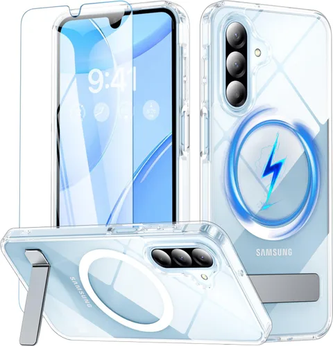 Miniatura 32 de OWKEY Funda para Samsung Galaxy A37/A36 Bark Phone Pro 5G con soporte, magnética, a prueba de golpes, para Magsafe translúcida mate, transparente