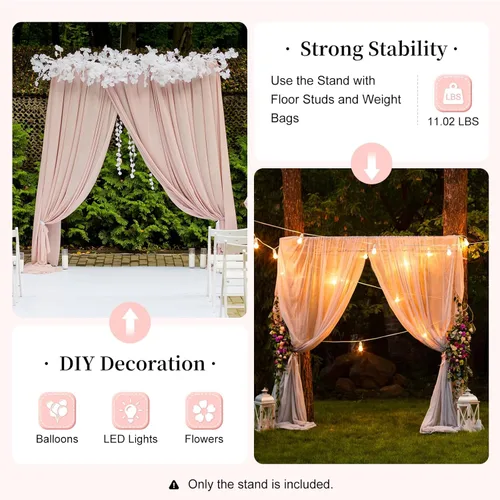 Miniatura 3 de Kit de tubo para telón de fondo de fiesta de boda de 6.6 x 6.6 ft, marco de cortina telescópico, soporte de decoración de fondo de fiesta de acero