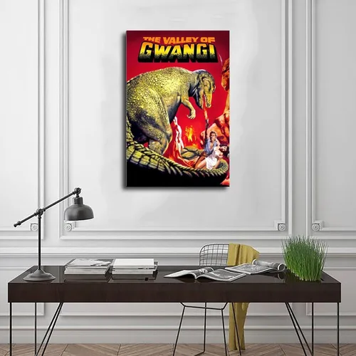 Miniatura 3 de SHUBIAO Póster de la película The Valley of Gwangi de los años 90, arte retro, 1 póster en lienzo para decoración de dormitorio, paisaje, oficina