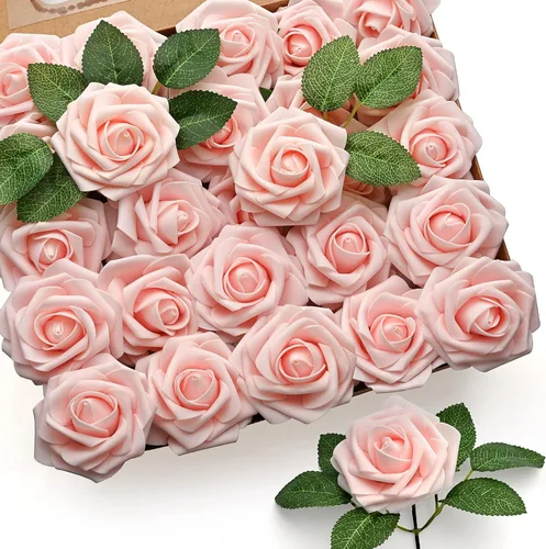 Mocoosy 50 rosas artificiales, rosas artificiales de espuma con tallo para ramos de novia, centros de mesa, flores artificiales, manualidades, Rosa