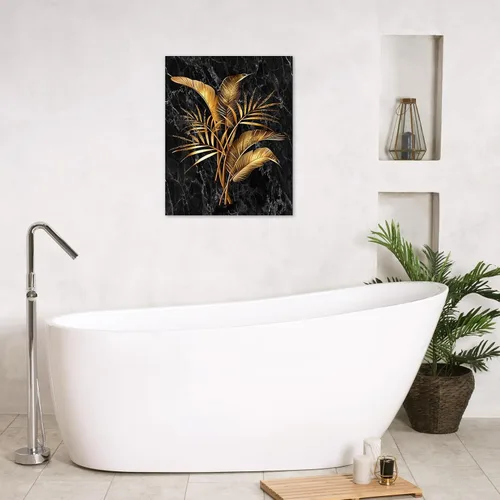 Miniatura 2 de LB Arte de pared de hoja de palma dorada Marco de madera de mármol negro Arte de pared enmarcado Planta tropical geométrica vertical Impresiones
