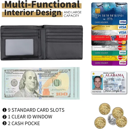 Miniatura 11 de Swallowmall AirTag Billetera para hombre con bloqueo RFID, de piel auténtica, plegable, para AirTag con 1 ventana de identificación, 13 tarjeteros