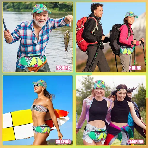 Miniatura 7 de Riñonera de 2 piezas de los años 80 y 90 para mujeres y hombres, traje de los años 90, sombrero de cintura ajustable, bolsa retro para hombre