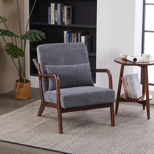 Miniatura 12 de Silla decorativa con cojín, moderno sillón tapizado de mediados de siglo, sofá de lectura individual, respaldo alto con tela de lino + marco