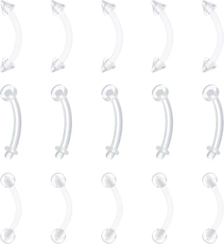 Miniatura 15 de FECTAS Aretes de plástico flexible transparente de 16G y 14G, anillos para cejas, barras curvadas, retenedores para piercing de vientre, 15