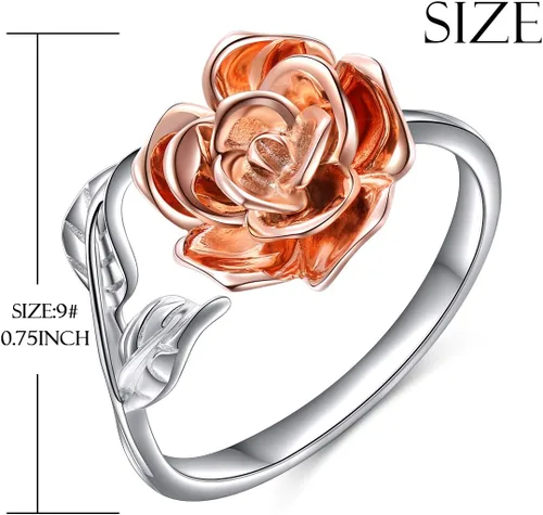 Miniatura 17 de Anillos abiertos ajustables de plata de ley S925, anillo de rosa para mujeres y adolescentes