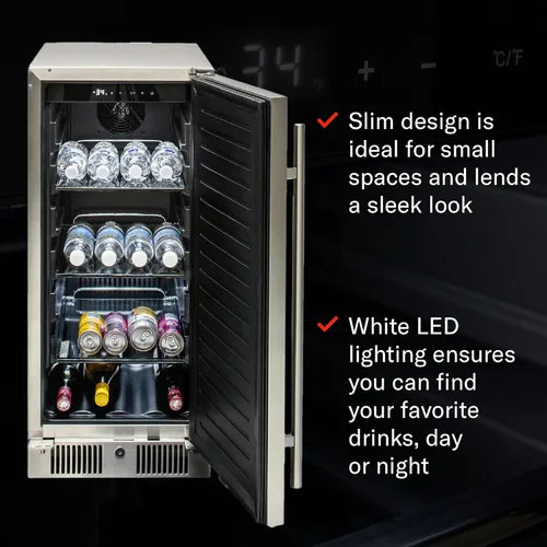 Miniatura 3 de Blaze - Refrigerador compacto de 15 pulgadas para exteriores, refrigerador de acero inoxidable de 3.2 pies cúbicos con puerta reversible y estantes