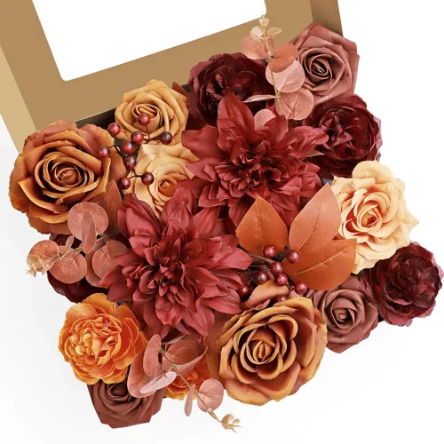 Miniatura 21 de MISSPIN Juego de flores artificiales para bricolaje, ramo de rosas falsas, flores para novia, boda, centro de mesa, decoración de mesa, bohemio
