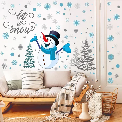 Miniatura 4 de Soaoo 63 calcomanías de pared de invierno, calcomanías de copos de nieve, calcomanías extraíbles de muñeco de nieve de Navidad, arte de pared