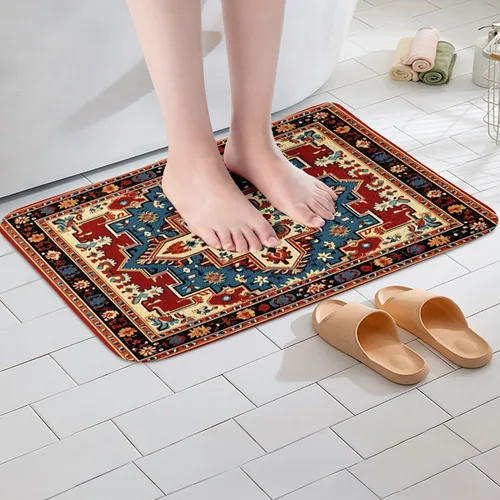 Miniatura 3 de Erosebridal Alfombras de baño vintage art decó, alfombra de baño antideslizante con medallón oriental rojo, 16 x 24 pulgadas, estilo bohemio, turco