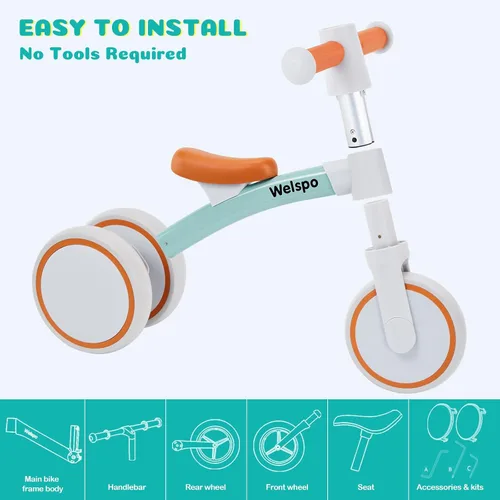 Miniatura 6 de welspo Bicicletas de equilibrio para bebés de 1 año para niños y niñas de 12 a 24 meses, primera bicicleta, andador infantil, sin pedales, 3 ruedas