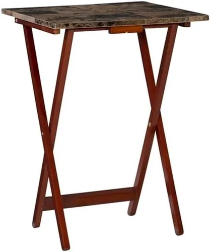 Miniatura 6 de Pemberly Row Juego de mesa plegable de madera de 5 piezas, parte superior de mármol sintético marrón, construcción de madera de caucho resistente