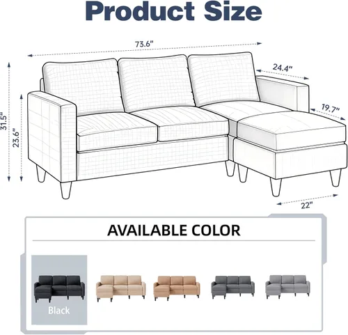 Miniatura 2 de SUNLEI Sofá seccional modular de 187 cm, cómodo sofá tipo nube con otomano móvil, sofá modular en forma de L de asiento profundo, sofás seccionales