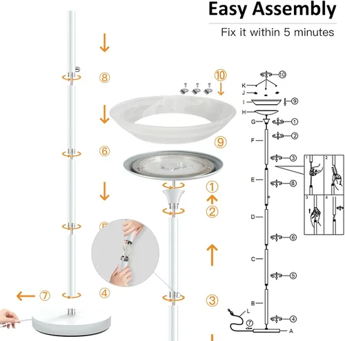 Miniatura 7 de BoostArea Torchiere - Lámpara de pie LED súper brillante de 24 W, lámpara de poste regulable sin escalones con iluminación de 3000 K, pantalla