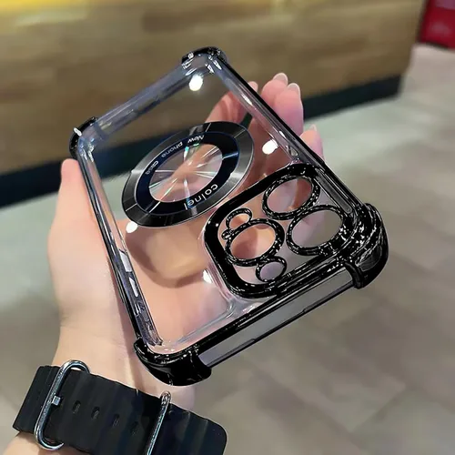 Miniatura 5 de Funda magnética transparente para iPhone 14 Pro, lujo brillante en las cuatro esquinas, protección de grado militar a prueba de golpes con protector