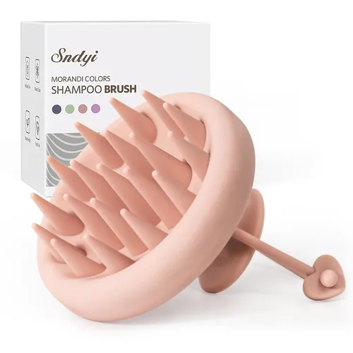 Sndyi Cepillo de champú y masajeador de cuero cabelludo de silicona, limpiador de cabello con cerdas de silicona suave, limpiador/exfoliador de Rosa