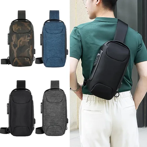 Bolsa de pecho antirrobo, bolsas casuales geniales con bloqueo de contraseña, bolsa de mensajero deportiva de moda con un hombro para hombre