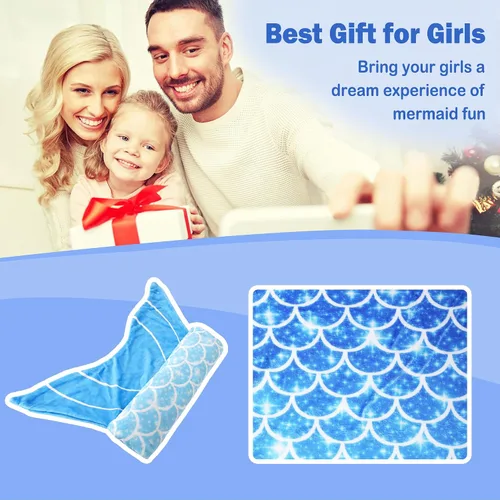 Miniatura 8 de Viviland Manta de cola de sirena – Manta de felpa de sirena para niñas, para todas las estaciones, manta de franela suave para acurrucarse, saco