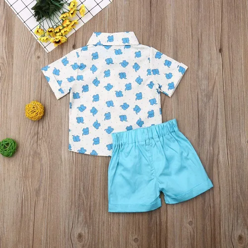 Miniatura 76 de Conjunto de camisa de manga corta con botones y pantalones cortos casuales con diseño de flamingo, para bebés y niños de 1 a 6 años, atuendos