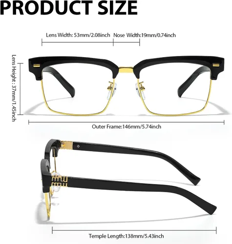 Miniatura 3 de IGnaef Gafas de bloqueo de luz azul con montura cuadrada unisex de media montura antifatiga ocular y deslumbramiento UV IF1233 C01 oro negro