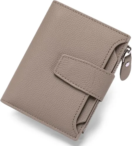 Miniatura 11 de Cartera de piel plegable con bloqueo RFID para mujer, tarjetero compacto con bolsillo con cremallera para monedas y 4 ventanas de identificación