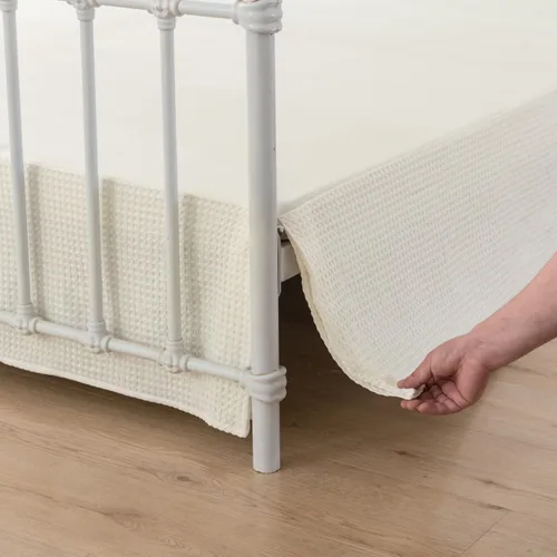 Miniatura 13 de Falda de cama tamaño Full - Faldones de 30 cm de caída con esquinas divididas, falda de cama plisada con textura de gofre, ajustable para el polvo