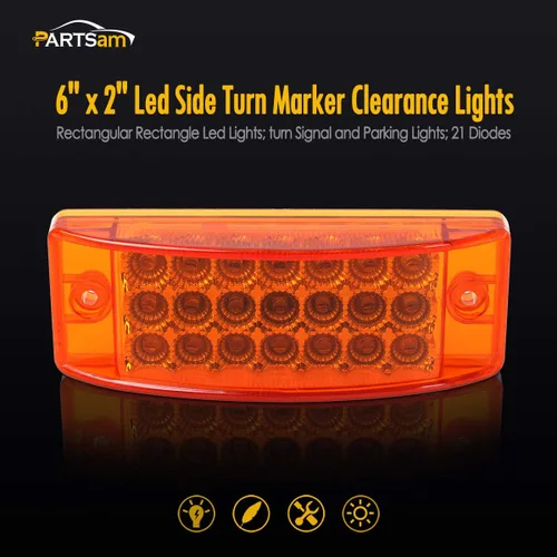 Miniatura 2 de Partsam 2 luces rectangulares ámbar de 6 pulgadas, 21 LED, señal de giro de 6 x 2, luces rectangulares de liquidación para remolque, camión
