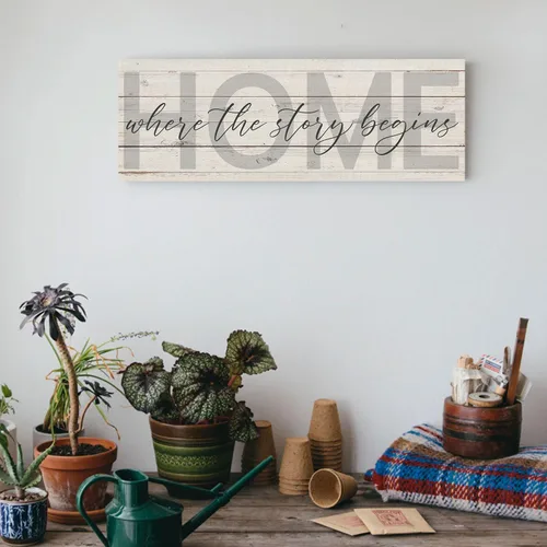 Miniatura 2 de Letrero familiar decorativo para el hogar donde comienza la historia, palabras inspiradoras, citas, placa de pared, impresión en lienzo de familia