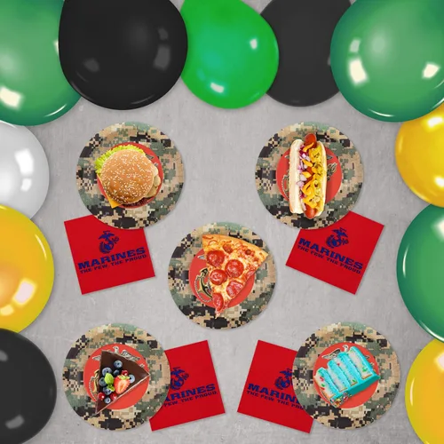 Miniatura 7 de ¡Fiesta de los Marines de los Estados Unidos para 16 invitados! Incluye 16 platos de 7 pulgadas y servilletas de almuerzo con el camuflaje, logotipo