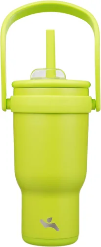 Miniatura 58 de Konokyo Vaso de 14 onzas con asa lateral, botella de agua aislada con popote y tapa 2 en 1, taza de acero inoxidable, taza de café de viaje
