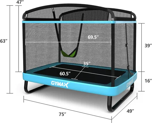 Miniatura 7 de GYMAX Trampolín para niños de 6 pies con columpio, cama elástica rectangular recreativa aprobada por ASTM con red de seguridad, para interiores