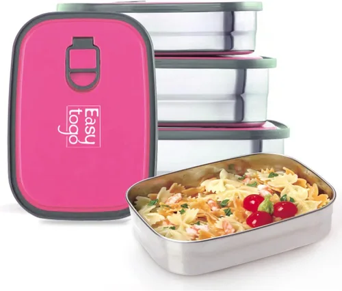 Easy Togo Paquete de 3 recipientes de almuerzo de acero inoxidable – Cajas de almacenamiento de alimentos herméticas a prueba de fugas para